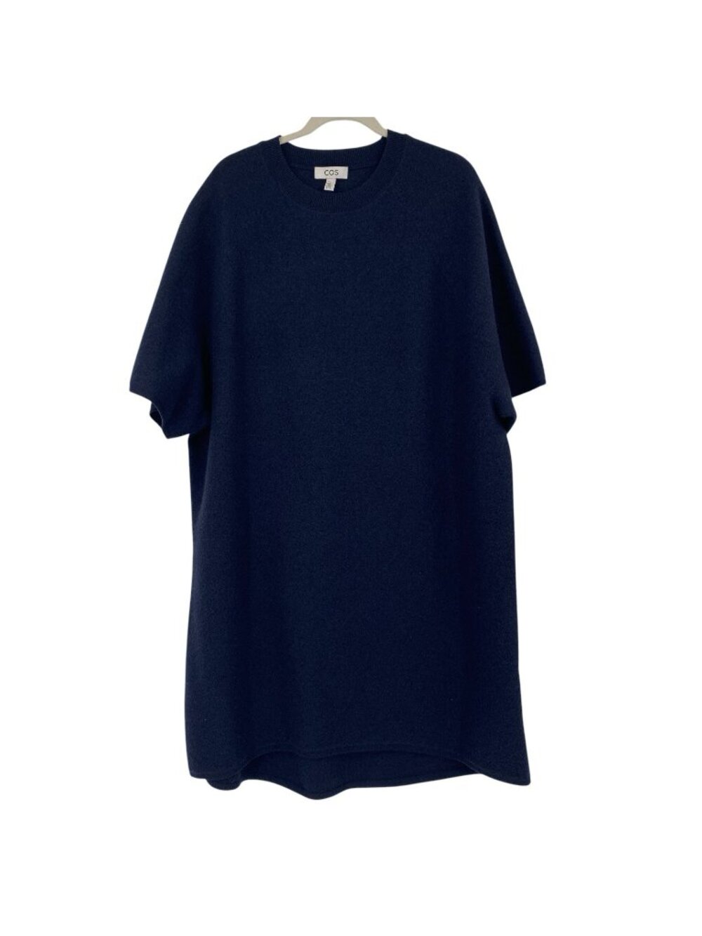 COS Navy Blue 100% Wool Knit Dress Short Sleeve Minimalist Size Large Relaxed